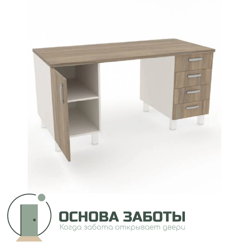 Стол медицинский со стеллажом и 2-мя опорными тумбами М-СЛ-150/140 (ДСП с пластиком)