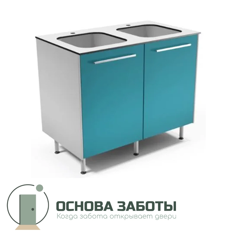 Тумба с мойкой металлическая ТМ2М-20-МД ПРЕМИУМ, две чаши нержавейка