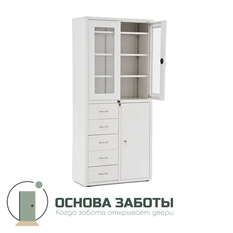 Шкаф медицинский с антибактериальной окраской, с выдвижными ящиками, разборный